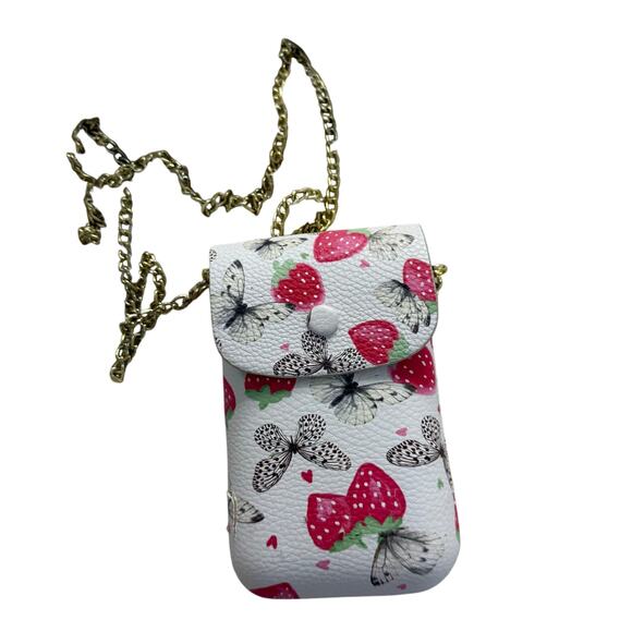 Luv Betsy by Betsey Johnson Strawberry Butterfly Crossbody Phone w/ Gold Chain - Picture 1 of 6